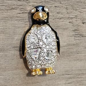 Swarovski Crystal Penguin Brooch with Gold Details